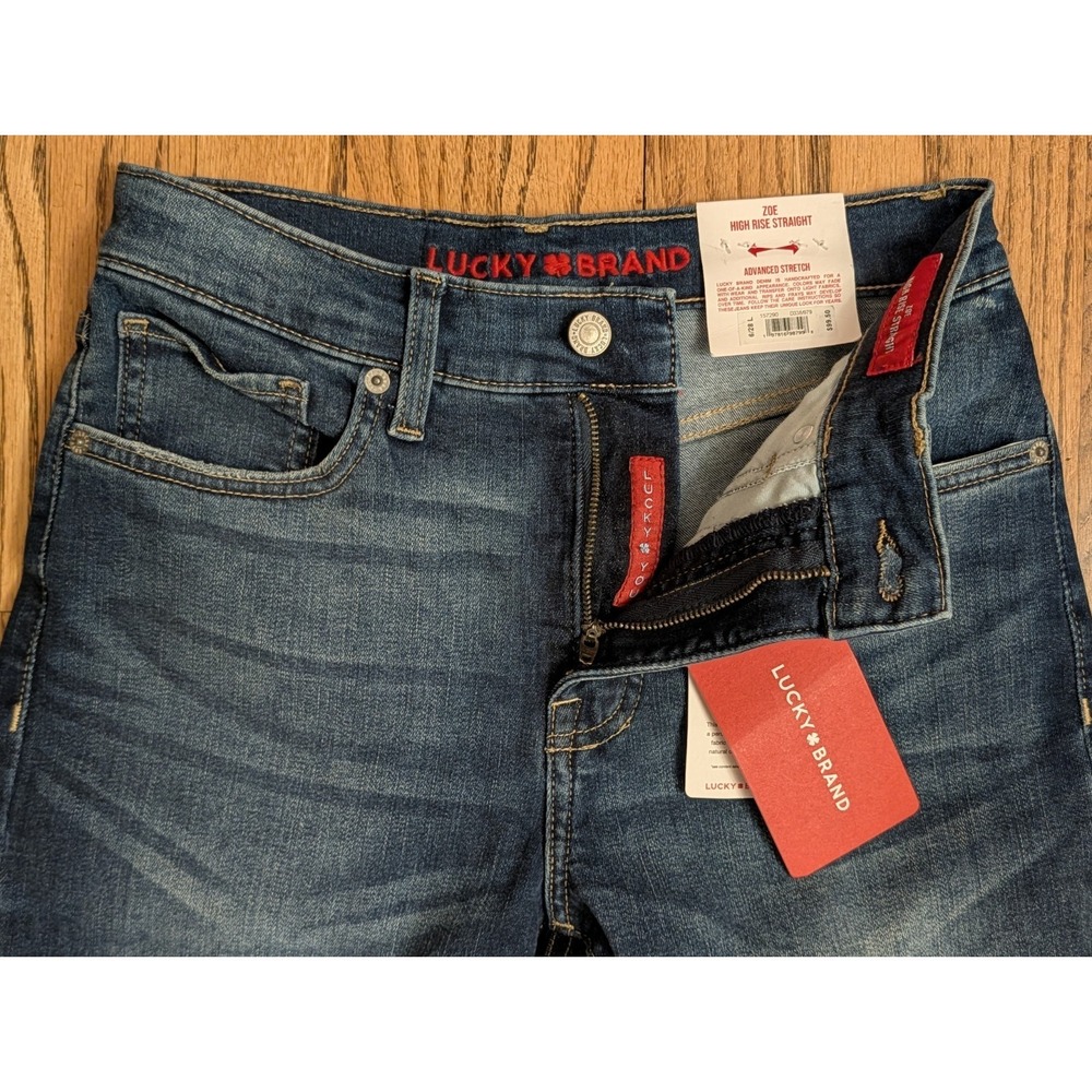 Lucky Brand Zoe High Rise Straight Dark Wash Raw Hem Women's Jeans 6/28 Long - Picture 9 of 16